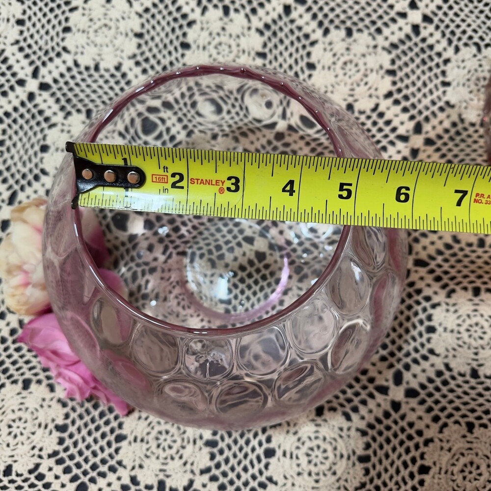 Vintage Empoli Italian Art Glass Pink Coin Dot Fishbowl Vase - Picture 9 of 10